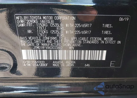 2019 Toyota Rav4 Le из США, поврежденный, VIN JTMG1RFVXKD033862